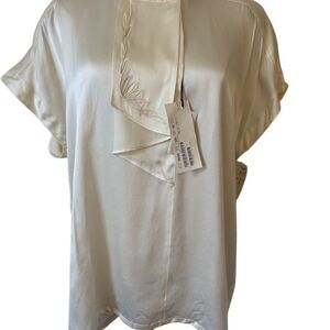 Vintage Escada Women's Ivory Silk Blouse Size 42 Draped Short Sleeve